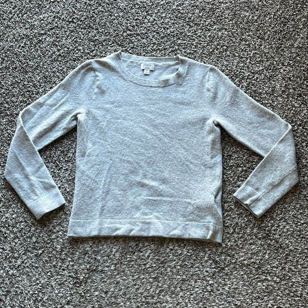 J Crew Merino Wool Cotton Sweater Women Small Gray Crewneck Winter Knit Pullover